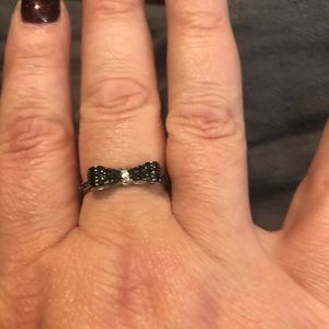 Silver and Black Diamond Bow tie Ring Size 10